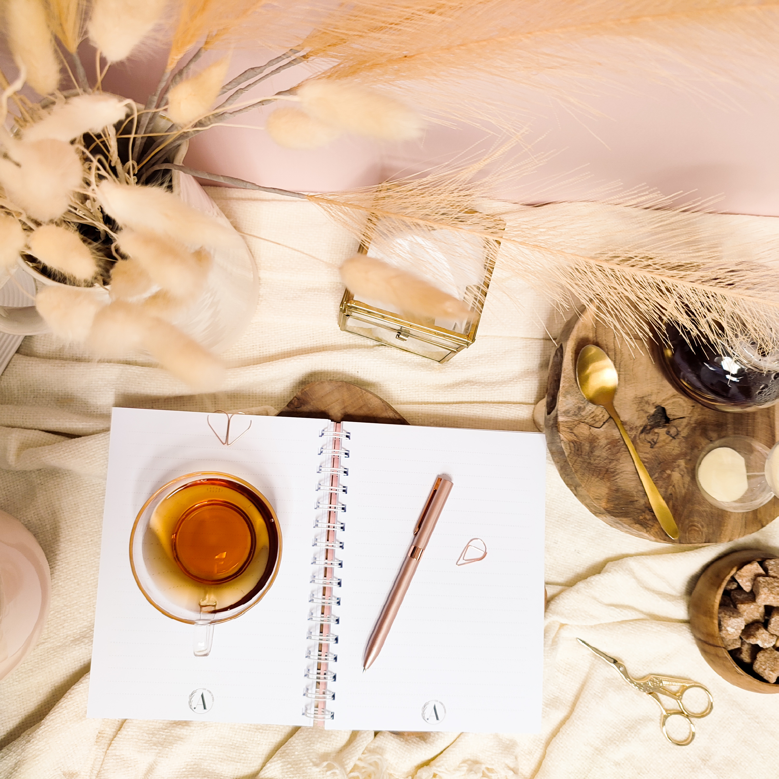 Carnet de notes - Cocooning rose | Stylo métallisé | Trombones rose gold