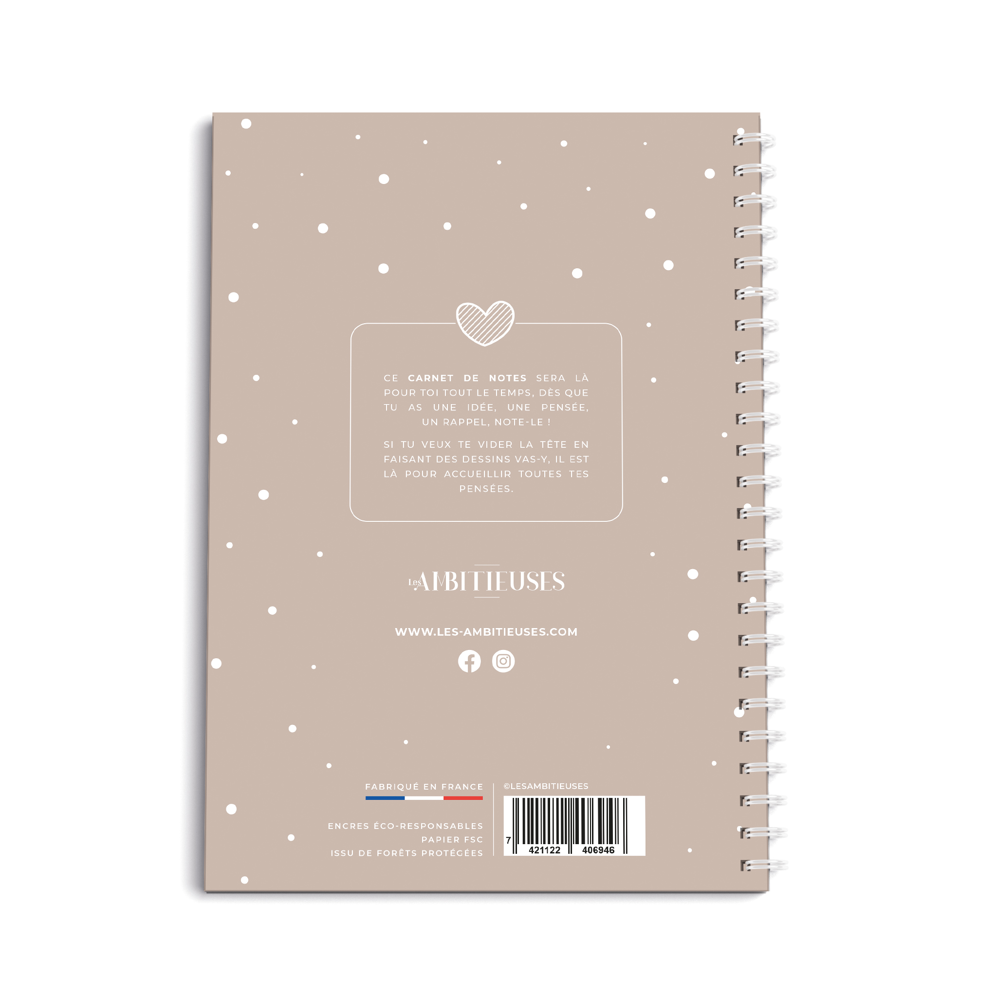 Carnet de notes cocooning taupe verso fond blanc