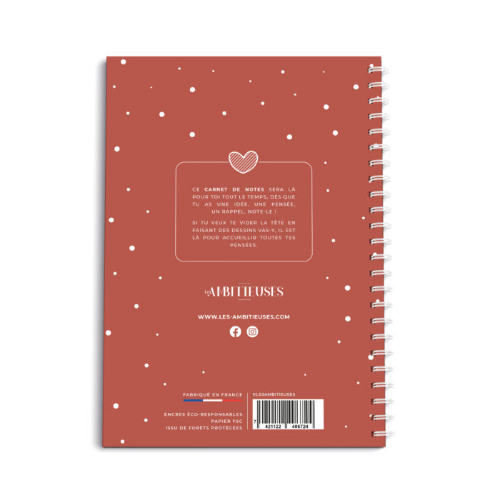 Carnet de notes cocooning terracotta verso fond blanc