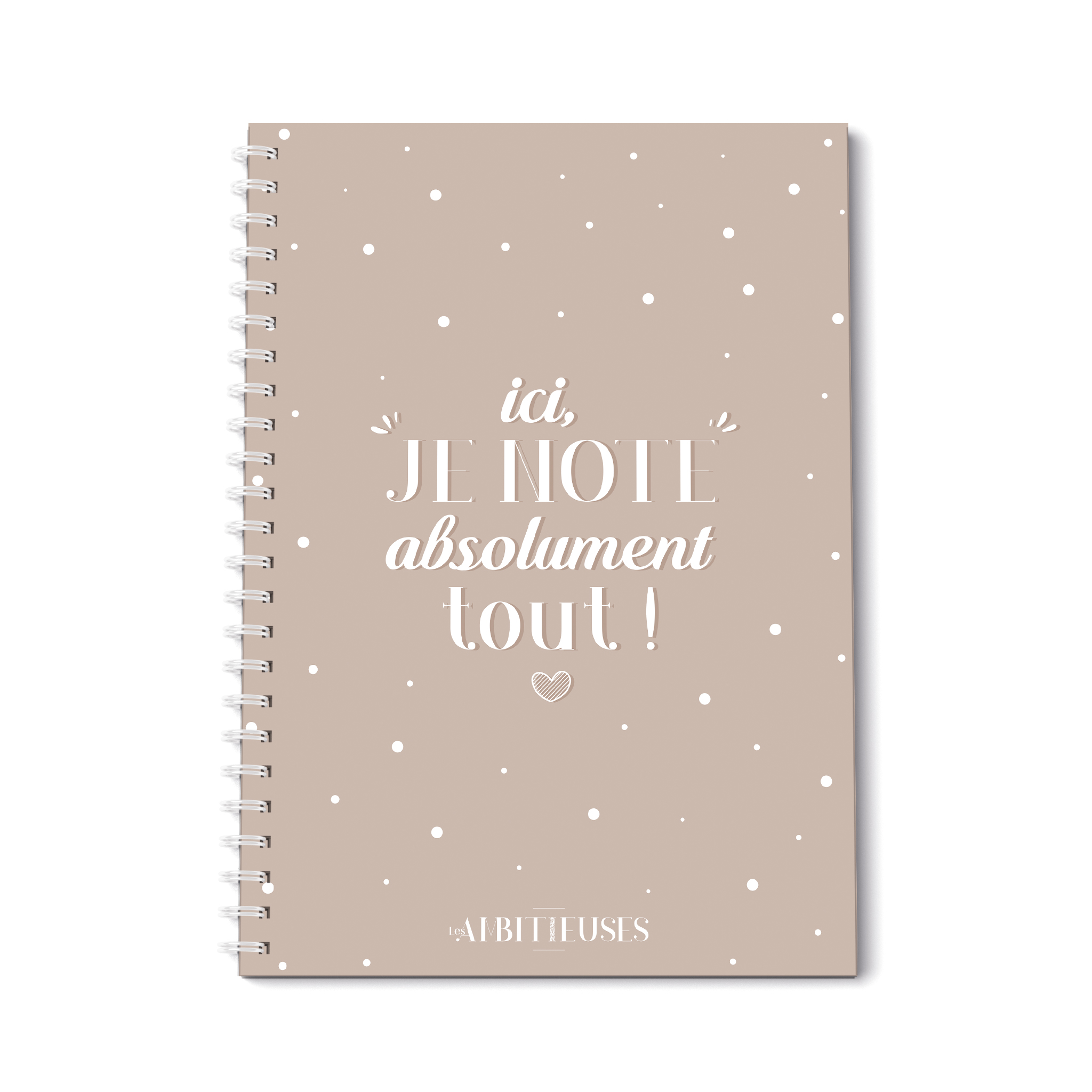 Carnet de notes cocooning taupe recto fond blanc