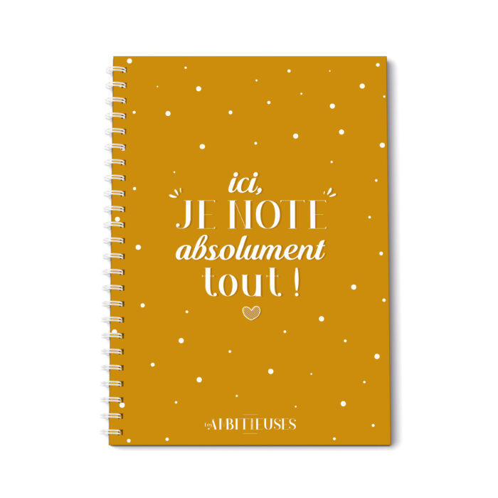 Carnet de notes cocooning moutarde recto fond blanc