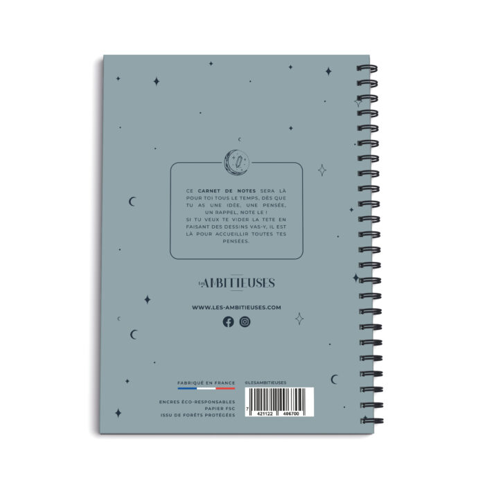 Carnet de notes céleste bleu recto fond blanc