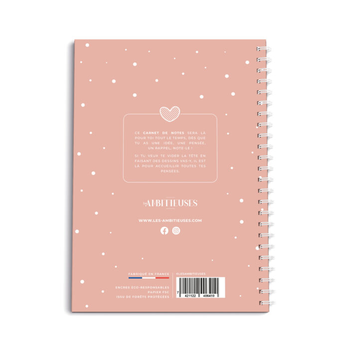 Carnet de notes cocooning rose verso fond blanc