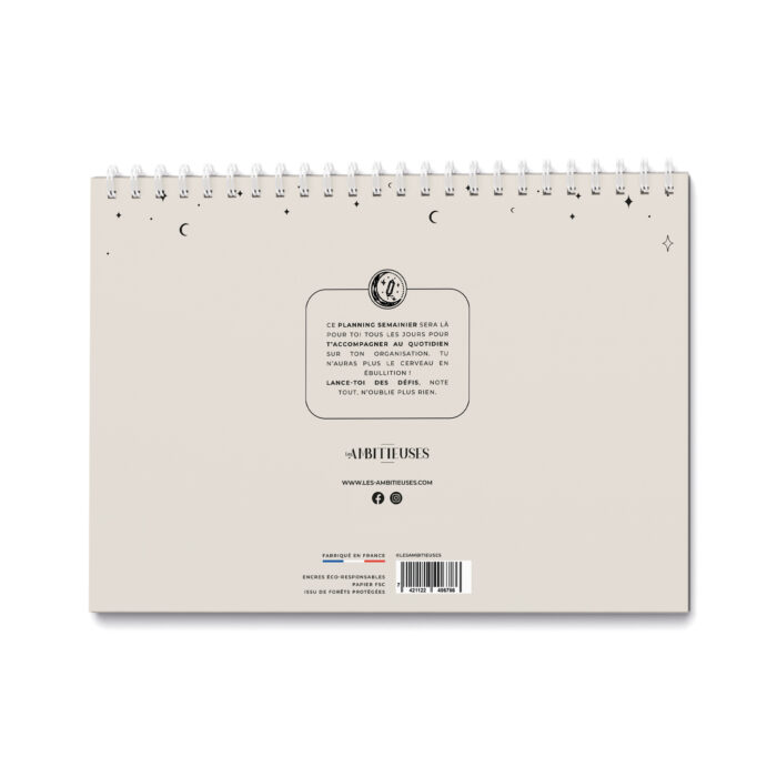 Organisateur semainier céleste beige verso fond blanc