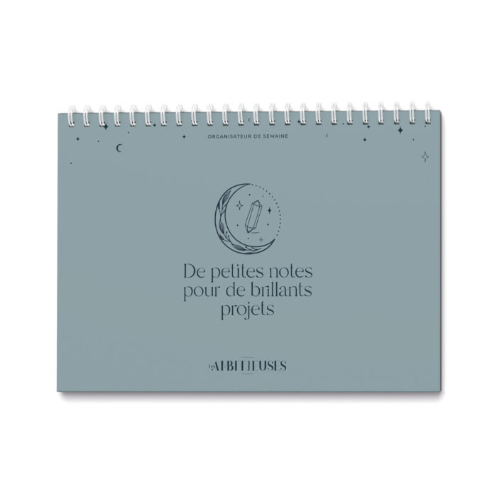 Organisateur semainier céleste bleu couverture fond blanc