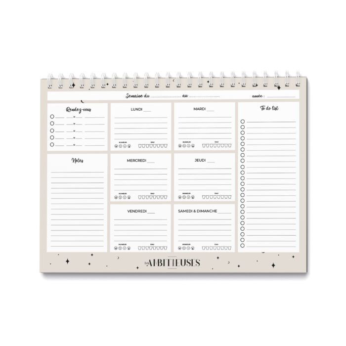 Organisateur semainier céleste beige intérieur fond blanc