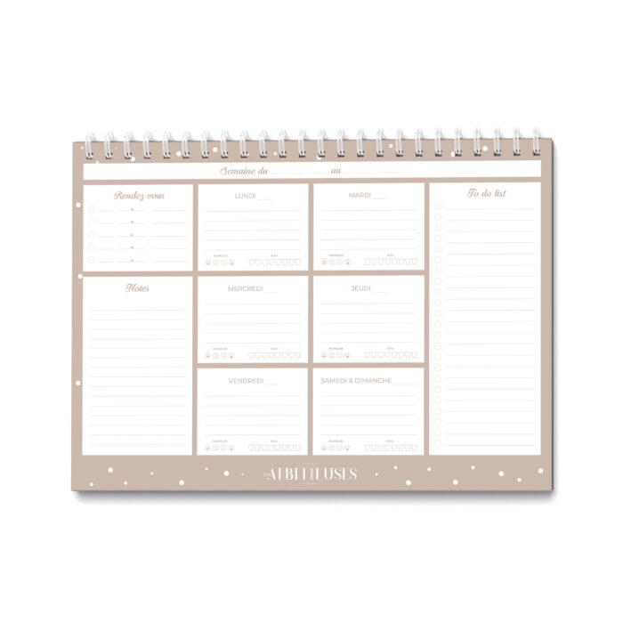 Organisateur de semaine cocooning taupe intérieur fond blanc