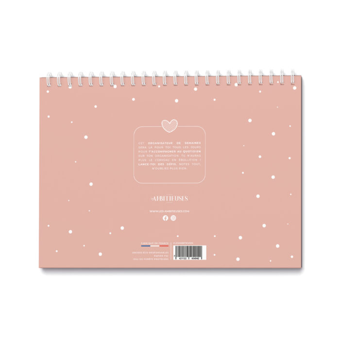 Organisateur de semaine cocooning rose verso fond blanc