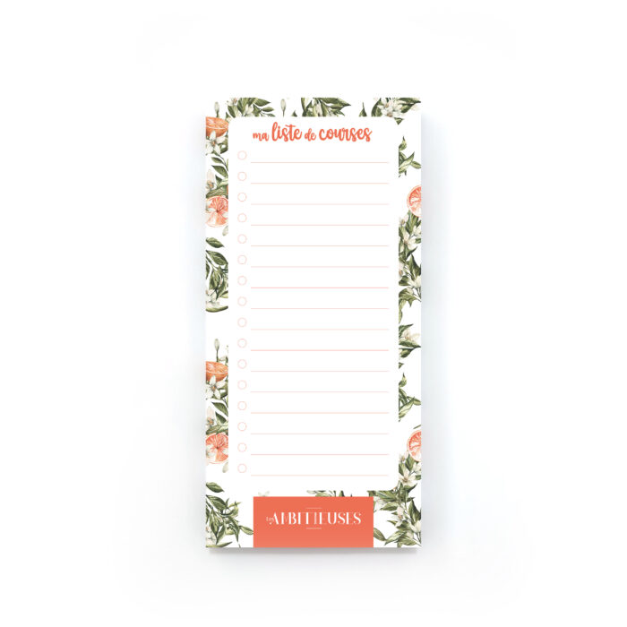 Liste de courses bloc vitamines fond blanc recto