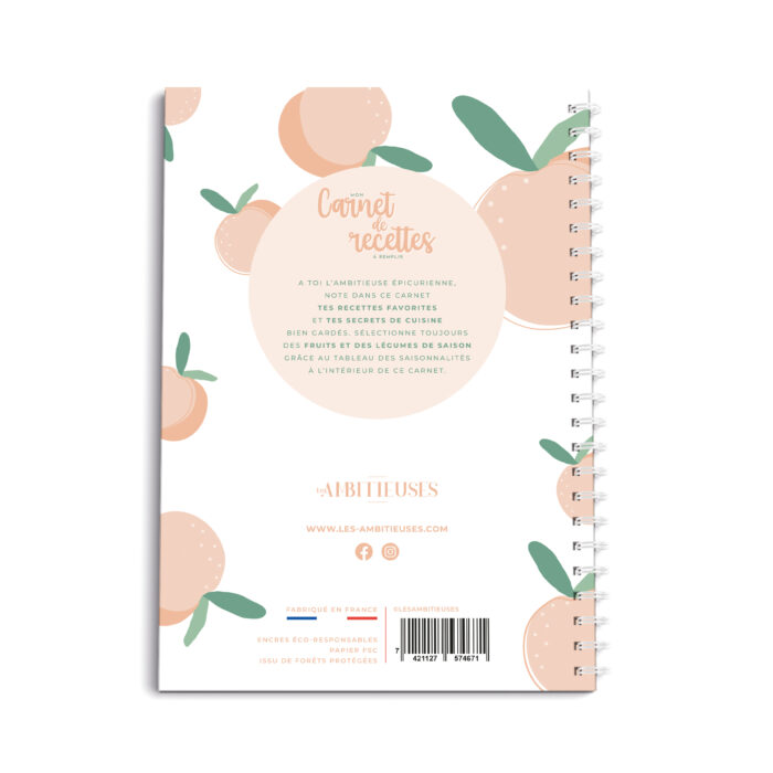 Carnet de recettes à remplir pêche verso fond blanc