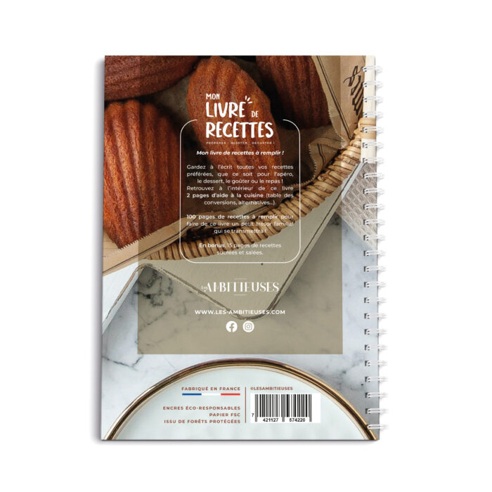 Livre de recettes madeleine verso