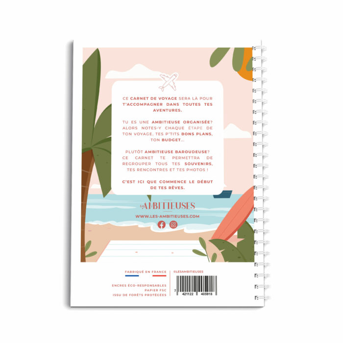 carnet de voyages adulte surf - dos de couverture
